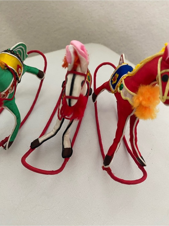 3 Vintage Handcrafted Chinese Satin  Stuffed Rocking Horse Festive Ornaments main image 5